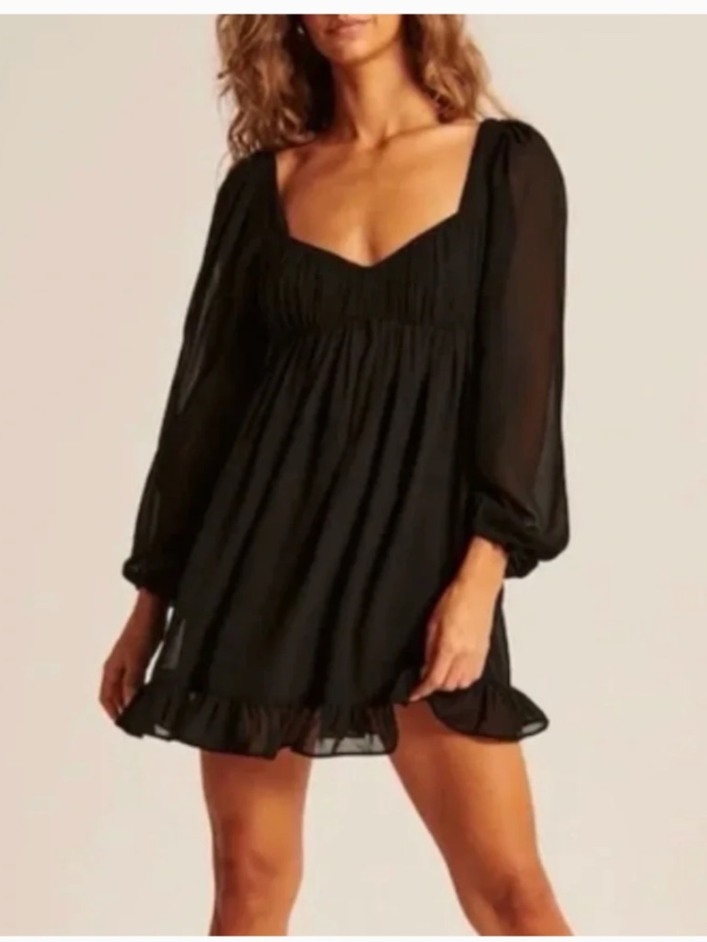 Abercrombie Long-Sleeve Ruched Babydoll Mini Dress